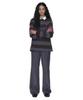 PARTIMENTO WOMEN Wide Stripe Long Sleeve Polo Tee_Brown