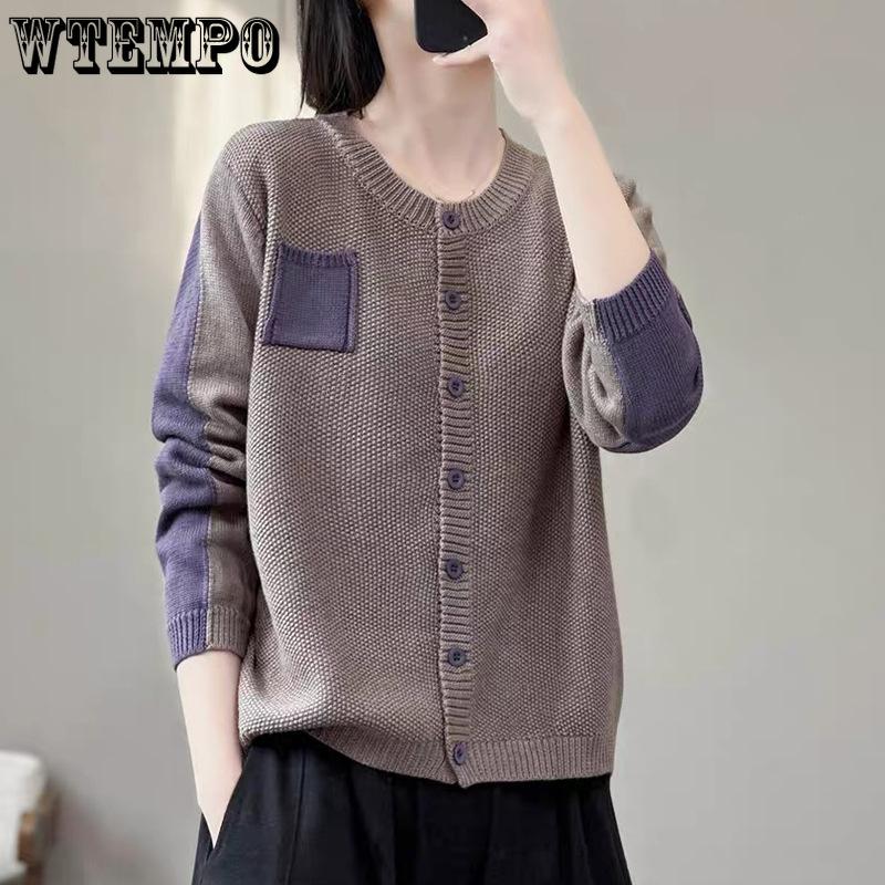 Round Neck Knitted Cardigan for Women Outerwear with Single Breasted Sweater Jacket