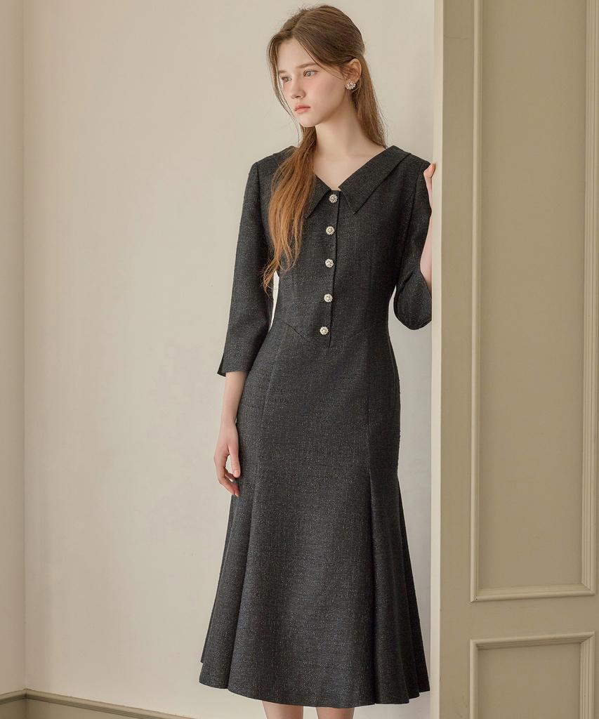 Julie And Kara 26Ss Calla140 Shebigins Atelier Tweed Dress Black