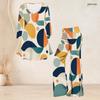 Women Plus Size Round Neck Three Quarter Sleeve Printed Flared Top And Flared Pants Two Piece Set