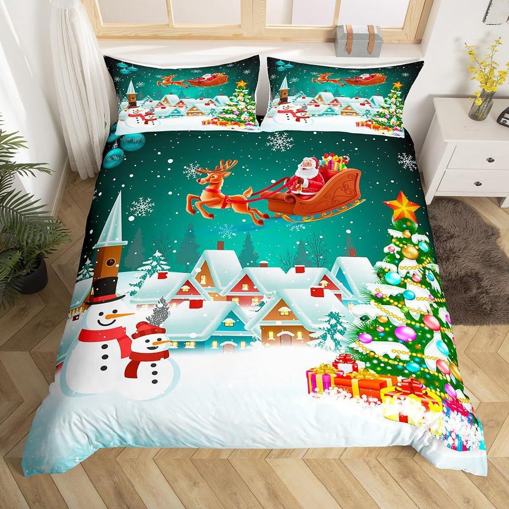 Weihnachtsthema Dreiteiliger Bettbezug Digitaldruck Bettwäscheset Vier Jahreszeiten Bettdecke