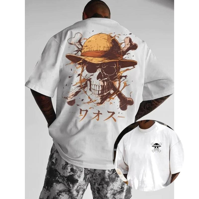 One Piece Luffy Printed Cotton Short-sleeved American Loose Men's and Women's Summer Breathable Sports Round-neck T-shirt