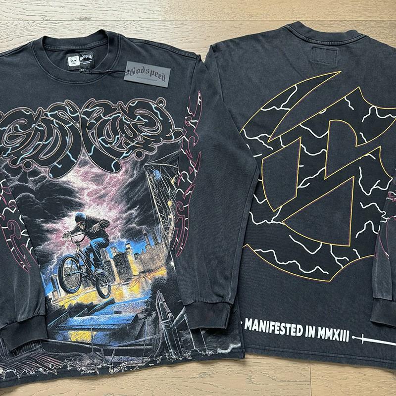 Mens Oversized Cotton Long Sleeve Tee With Skull Graphic Print Streetwear Rock Band Style Loose Fit Teens Adults