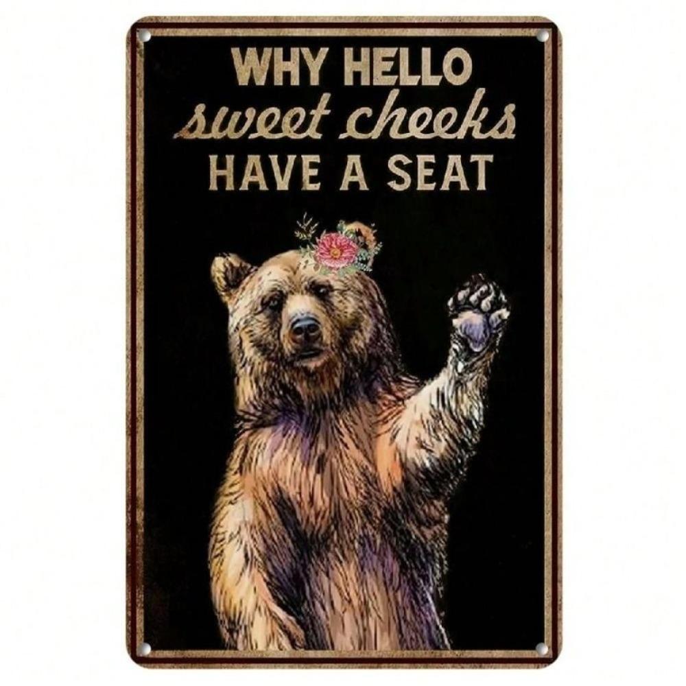 Tin Sign Vintage Bear Wall Art Metal Poster Rustic Home Decor