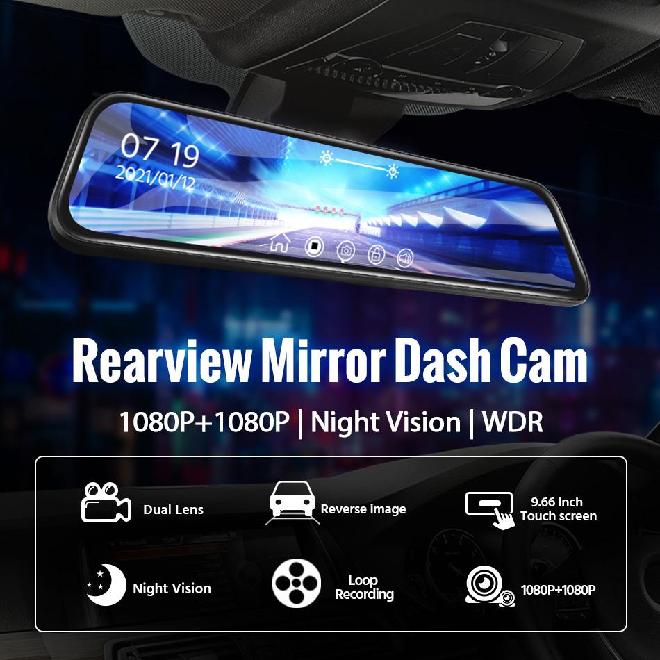 E-ACE 10 Inch Car DVR Mirror Video Recorder 1080P Touch Screen Dashcam For Car AHD Lens Streaming Driving Recorder Dash Camera