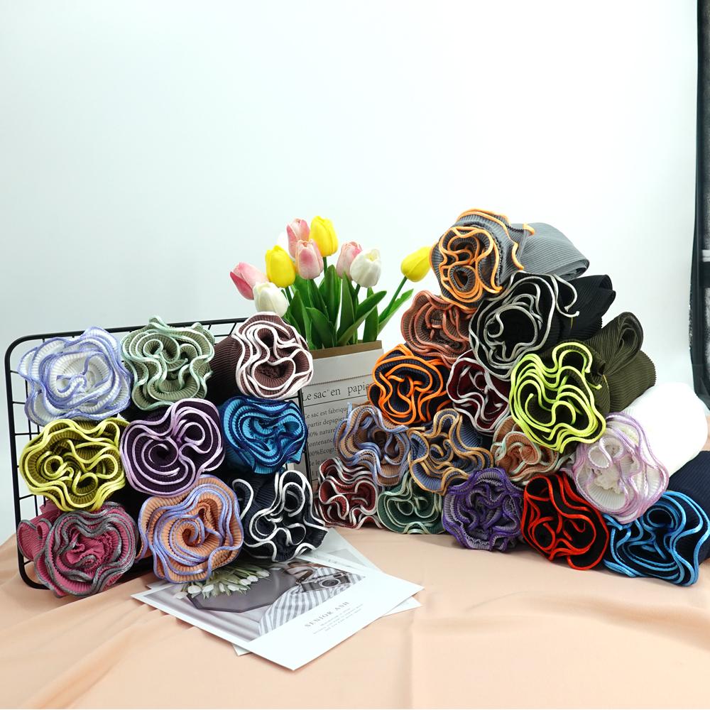 Trendy Women Plain Plaeted Chiffon With Rope Convenient Hijab Wrap Solid Color High Quality Muslim Head Scarf