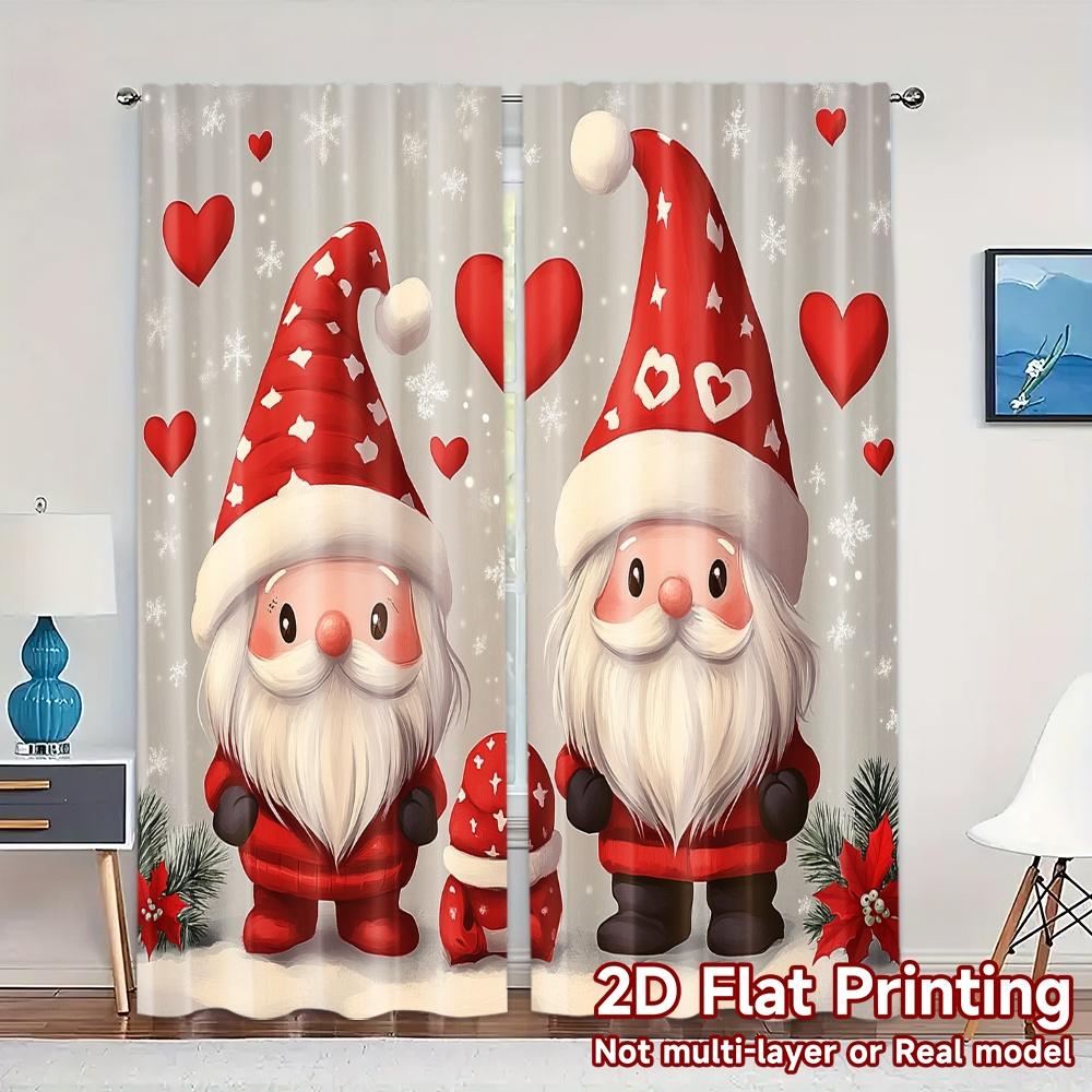 

2pcs,Curtains Cute Santa Claus Heart (2) Chic Chic Curtain 100% Polyester Curtains Festive Suitable for Bedroom, Living Room, 52.50×116.00 CM 2pcs