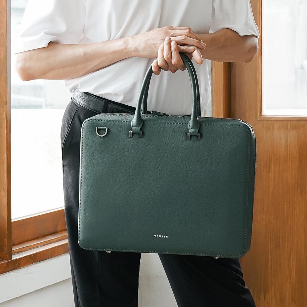 Tantin Noble Briefcase Cowhide Document Bag T13807 Green
