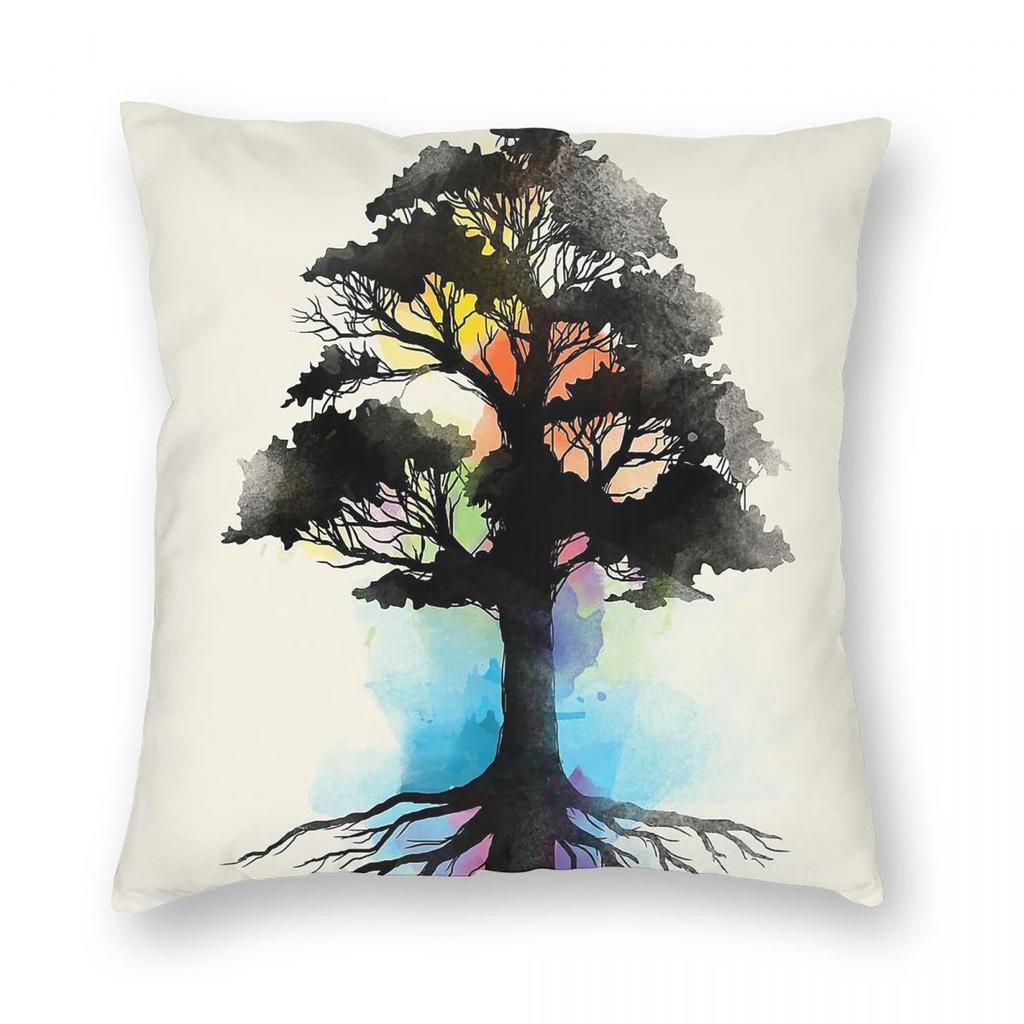 Natural Source Tree Square Pillowcase Polyester Linen Velvet Creative Zip Decorative Pillow Case Home Cushion Cover 45X45