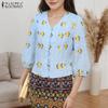 ZANZEA Women Casual Floral Print Summer V-Neck 3/4 Sleeve Blouse