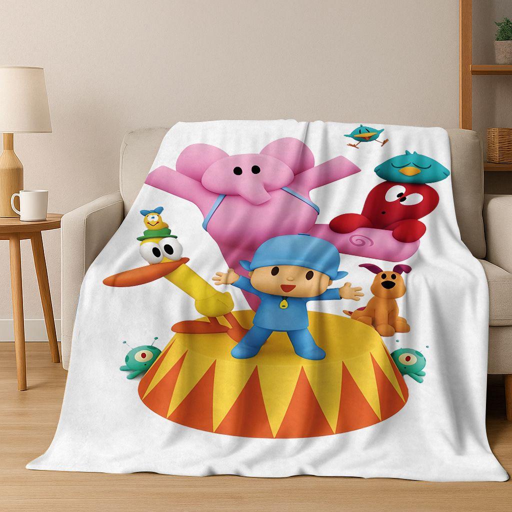 

3D P-Pocoyo Elly Pato Cartoon Flannel Blanket Soft Warm Throw Blanket for Bed Bedroom Room Living Room Travel Picnic Kid Gift 75x90cm