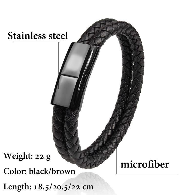 Mingao MF Double Leather Braided Stainless Steel Men's & Women Bracelets With Black/Brown Charm Magnet Clasp Custom Accessors