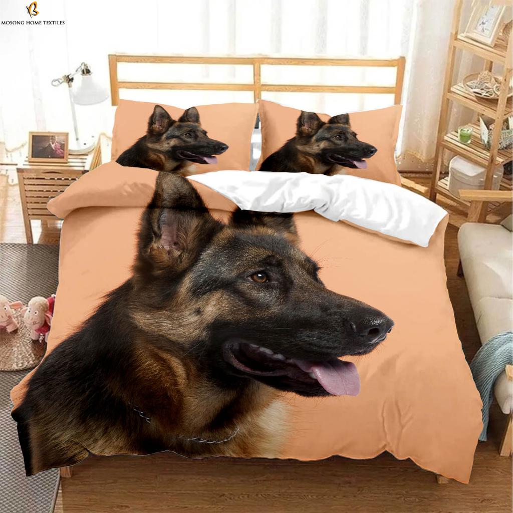 3pcs Cute Dog 3D Printed Quilt Cover Kids Room Bedding Set 100% Polyester Machine Washable Duvet Cover Pillowcase