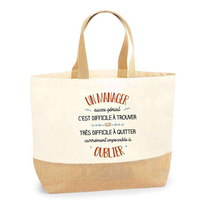 Sac shopping - PLANETEE - Un Manager aussi génial - jute naturel - impression slogan - Fabriqué en France