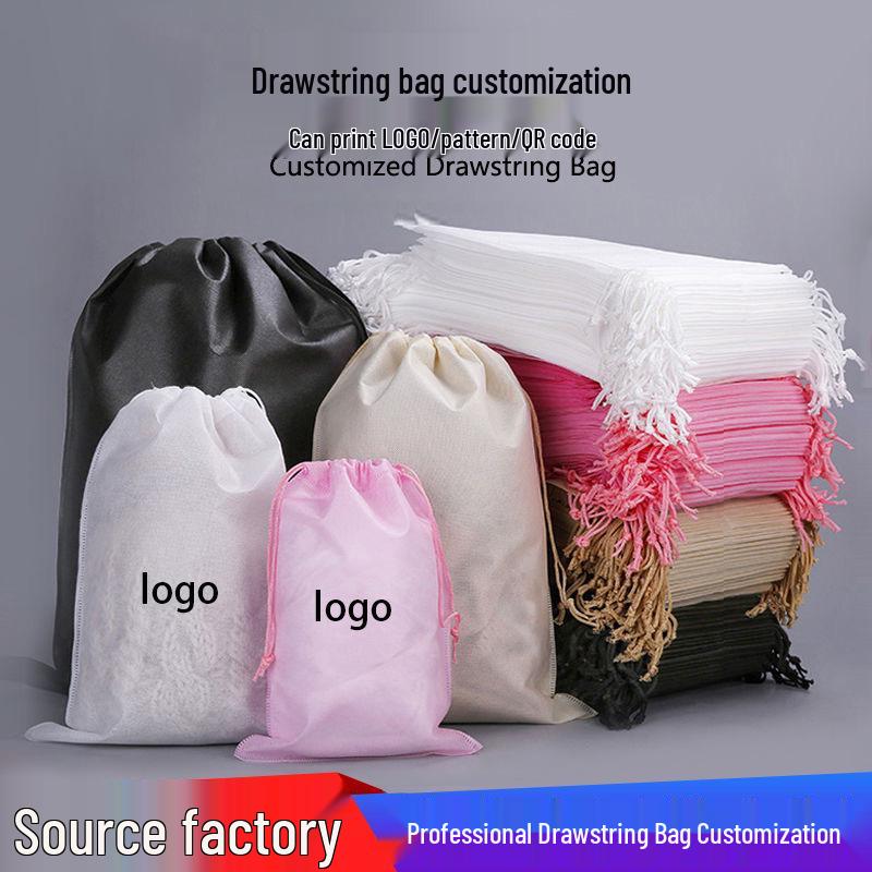 Customizable Non-woven Drawstring Tote Bag - Thick, Dustproof Storage Solution Black; 15*20