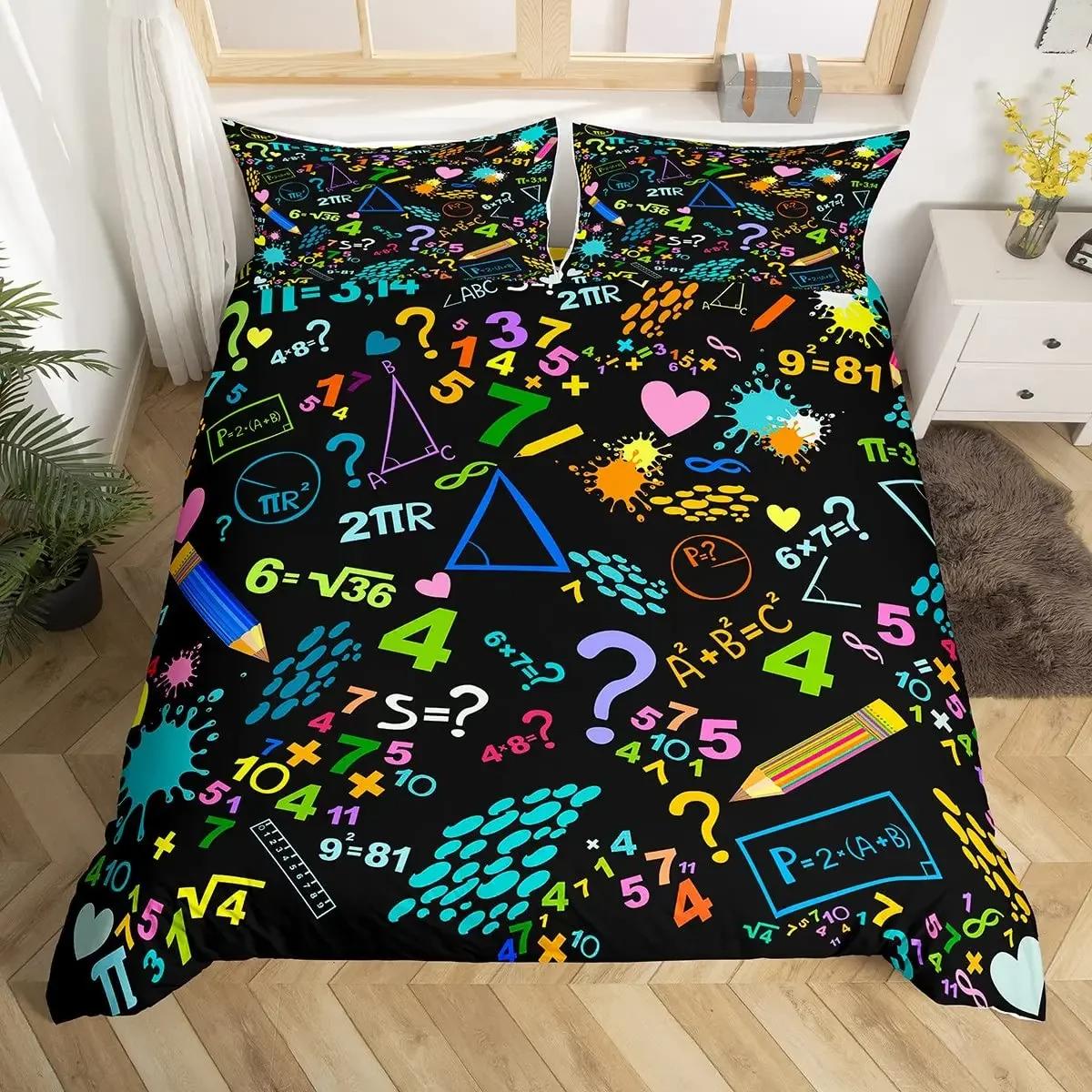 

Math Duvet Cover Computing Formula Bedding Set Watercolor Geometry Art Comforter Cover Mathematical Formula Bed Set Twin Queen AU Queen(210*210cm)3pcs