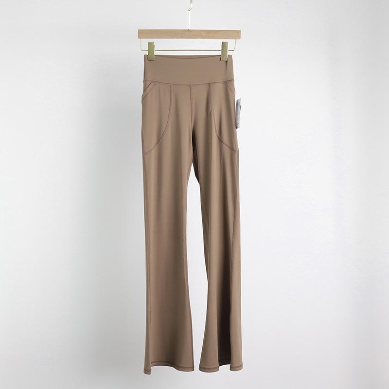 [Premium] High-Waist Flared Yoga Pants with Pockets – Lycra Fiber, Wide-Leg, Hip-Lifting