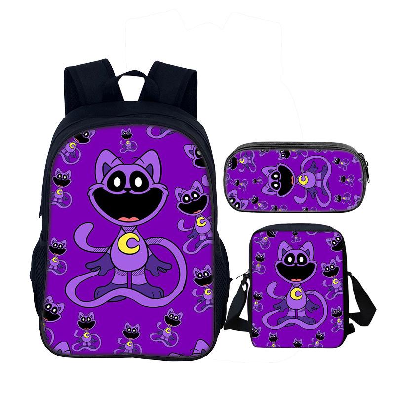 3-delige Set Lachende Beestjes Schooltas 40cm/15,7inch Rugzak Schoudertas Etui Computer Boekentassen voor Jongens Meisjes Beste Cadeau