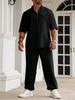Camicia Casual da Uomo in Cotone e Lino con Bottoni, Pantaloni a Maniche Corte, Completo Casual Monocolore