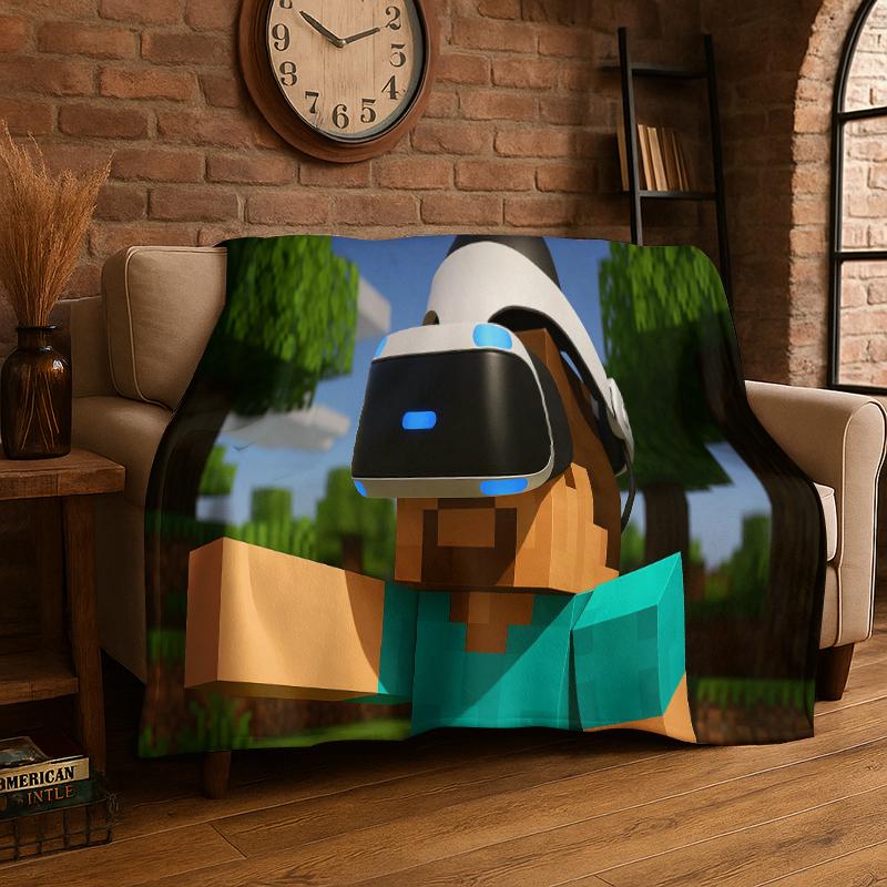 

Classic S-Sandbox Cartoon Pixel Bulding Game Flannel Blanket Soft Warm Throw Blanket for Bedroom Living Room Bed Travel Gift 75x90cm