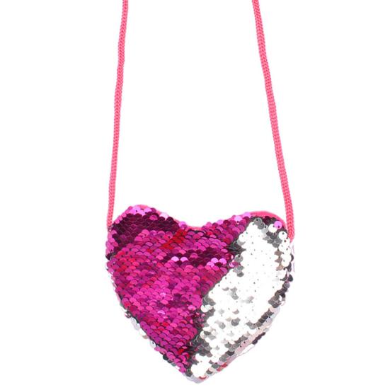 

Kids Girl Dual Color Sequins Heart Shape Shoulder Bag Coin Purse Small Handbag