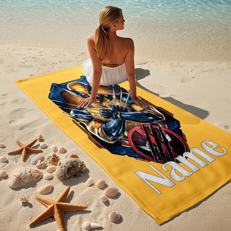 Custom Name Wolverine Deadpool Stylish Digital Printing Beach Towel Quick‑Drying Absorbent Blanket for Beach Pool Gym Travel