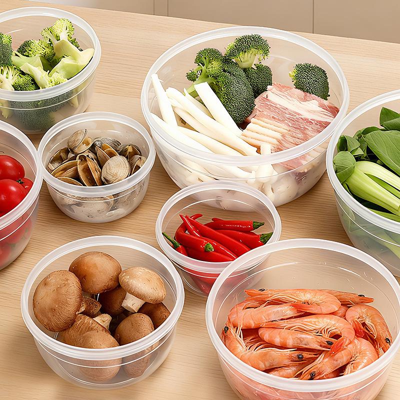 Round Sealed Plastic Food Storage Set—Microwave & Refrigerator Safe, Large Capacity, Ideal for Lunch and Instant Noodles.