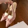 Fashion Pointed Toe High Heels Women Spring New Baotou Shallow Butterfly Knot One Strap Anti-slip Wear-resistant Stiletto Sandals