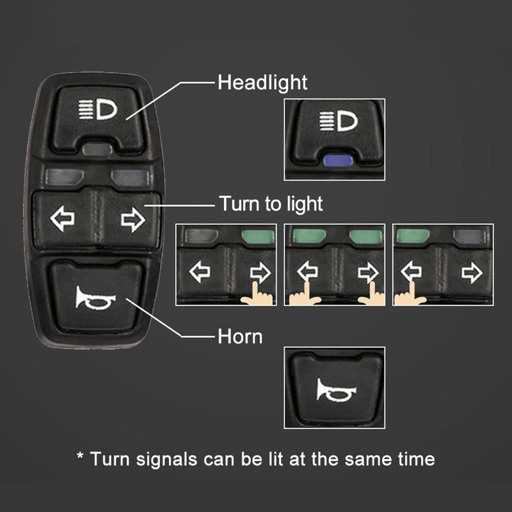 36V 48V Electric Bike Light Horn Switch IP54 Waterproof Control Switch for 22.2mm Handlebar Motorcycles Electric Bicycles Scooters