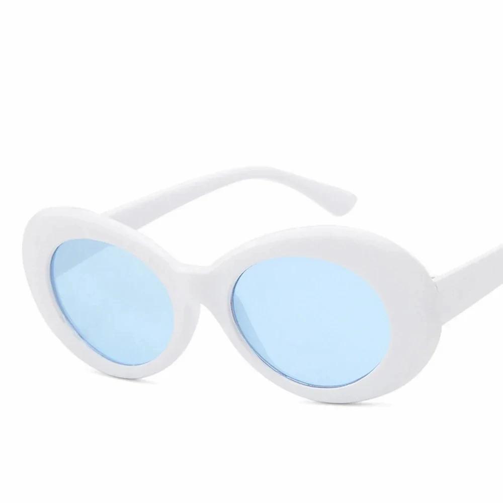 Goggle Glasses Oval Sunglasses Ladies Trendy Hot Vintage Retro Sunglasses Women'S White Black Eyewear Uv