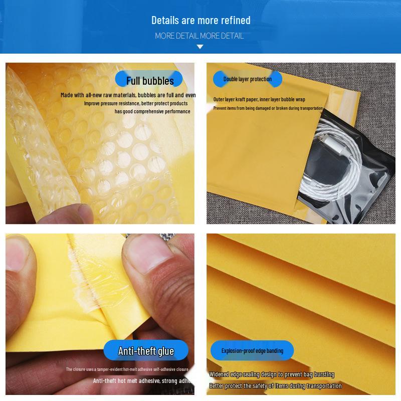 Yellow Kraft Paper Bubble Envelope - Self-Adhesive, Protective Packaging for Express Logistics