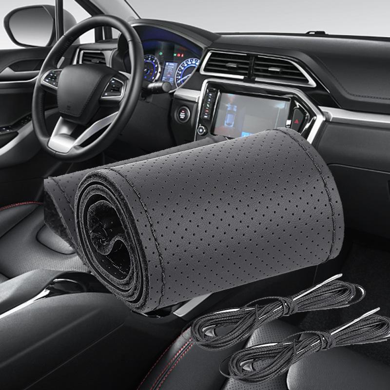 Χειροποίητο Κάλυμμα Τιμονιού από Γνήσιο Δέρμα, Αντιολισθητικό, Άνω Στρώμα από Δέρμα Αγελάδας που Απορροφά τον Ιδρώτα, Καθολικό για Όλες τις Εποχές.