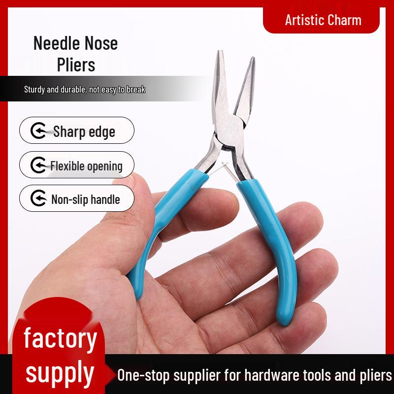 

4.5-inch Spring-loaded Needle Nose Pliers Set: Diagonal Cut, Bent Nose, Flat Nose for DIY Jewelry.