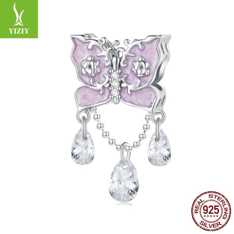 Purple Butterfly Elf Diy Bracelet Beaded Accessories, Sweet Girly Wind S925 Sterling Silver Pendant