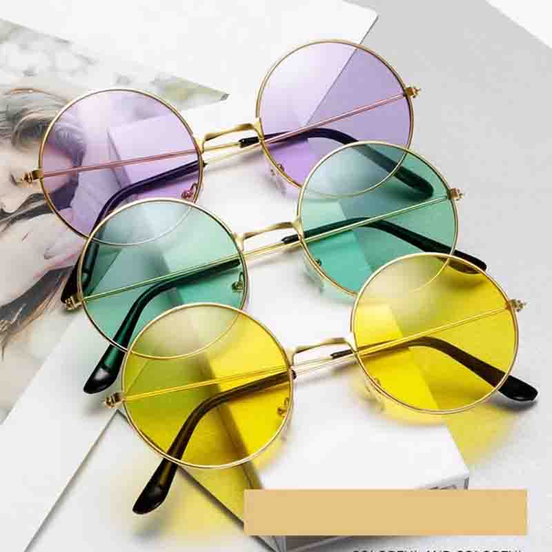 Retro Küçük Yuvarlak Hippi Güneş Gözlüğü Moda Daire Metal Çerçeve güneş gözlüğü Disko Parti Şeker Renkli Lens Gözlük Kadın Erkek