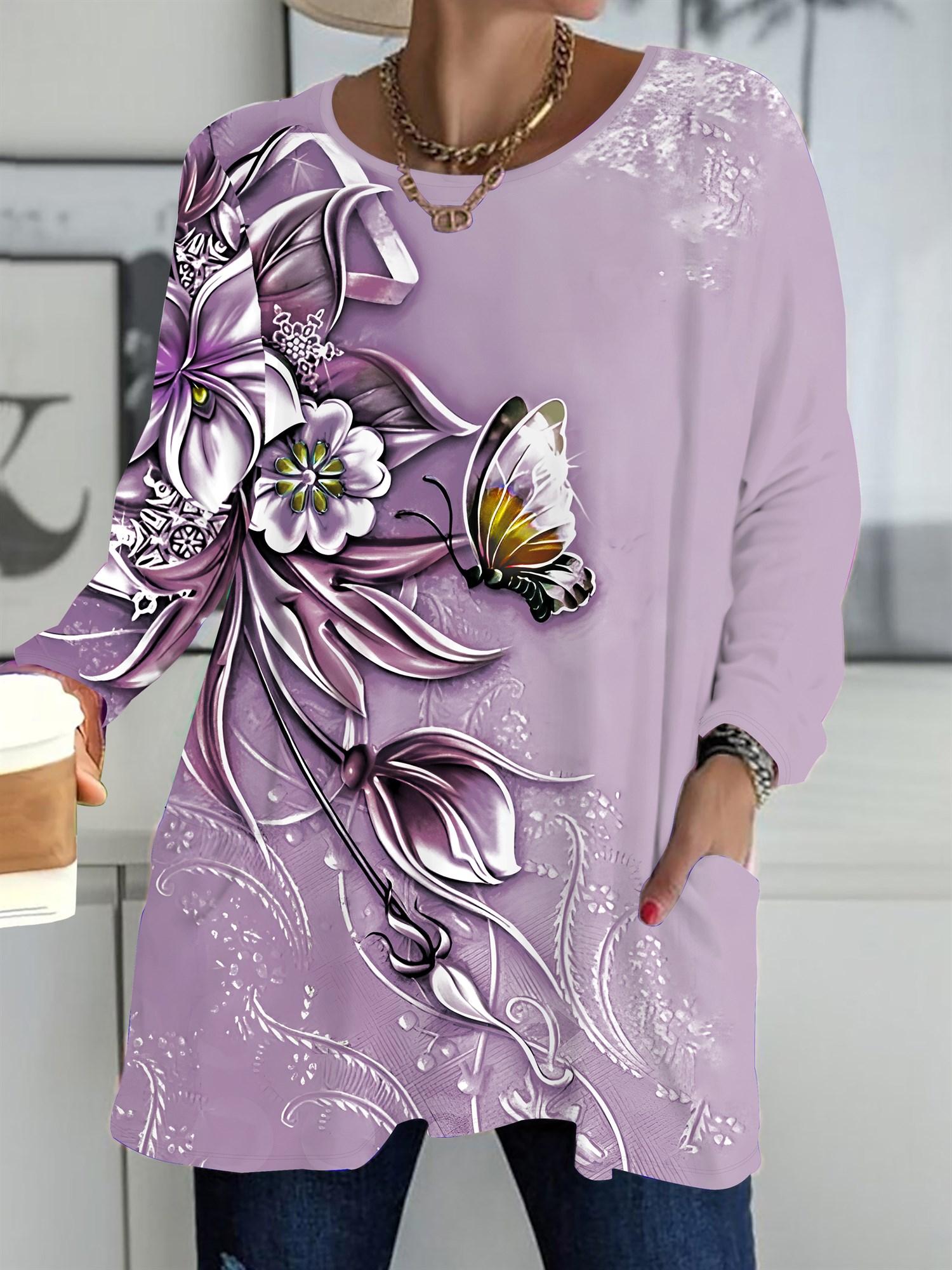 

2025 Осінньо-зимові Нові Жіночі Топи Великих Розмірів, Модні Футболки з Круглим Вирізом та Довгим Рукавом з 3D-принтом Квітів 1XL рожевий