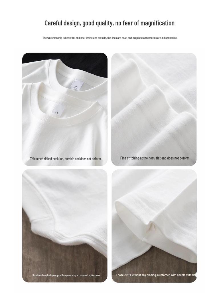 Men's Heavyweight Pure Cotton Crew Neck Long Sleeve T-Shirt for Teens - Spring/Autumn 2025
