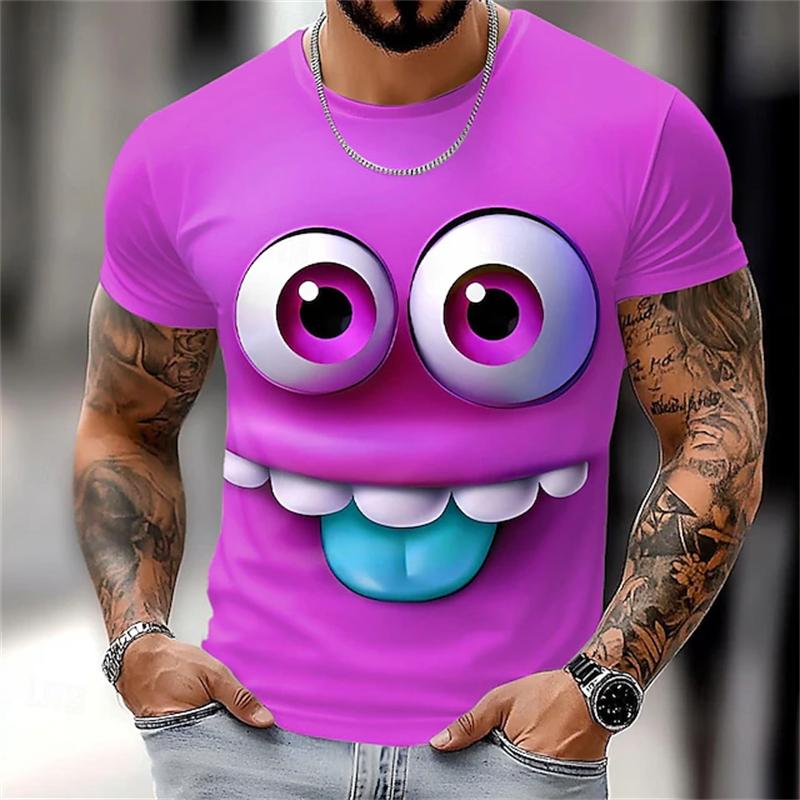 Summer Short-sleeved Funny Face Graphic T-shirts for Men's 3D Printing Casual Funny T-shirt Street Outdoor Men's and Women's Tee Tops
