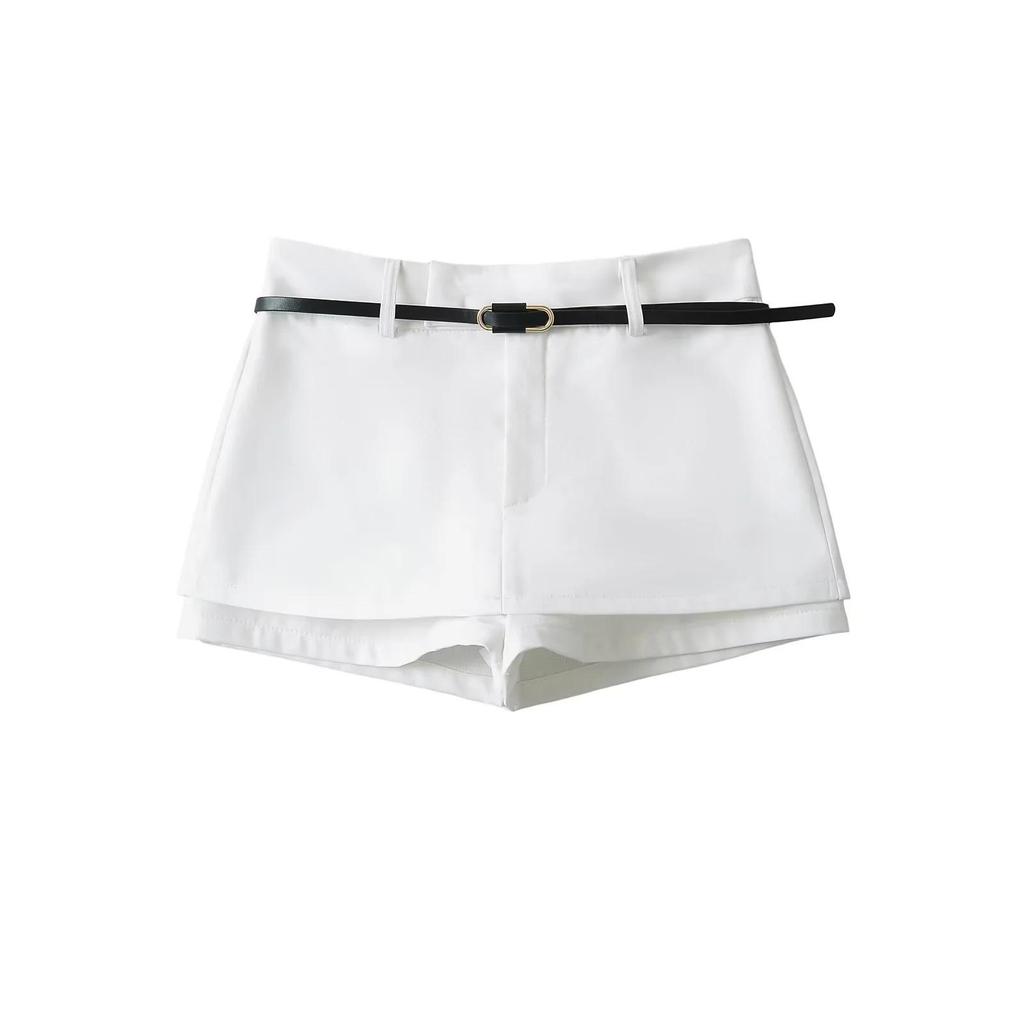 Retro Spicy Girl Belted Skirt Pants - Anti-Exposure A-line Mini for Women