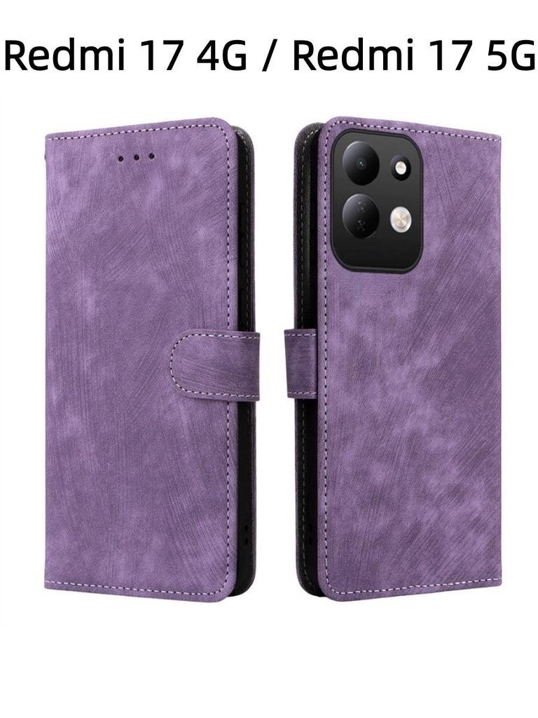 For Redmi 17 4G / Redmi 17 5G Flip Case RFID tection Dual-Layer Card Slot Soft Silicone External Leather Stand Holder Flip Cover