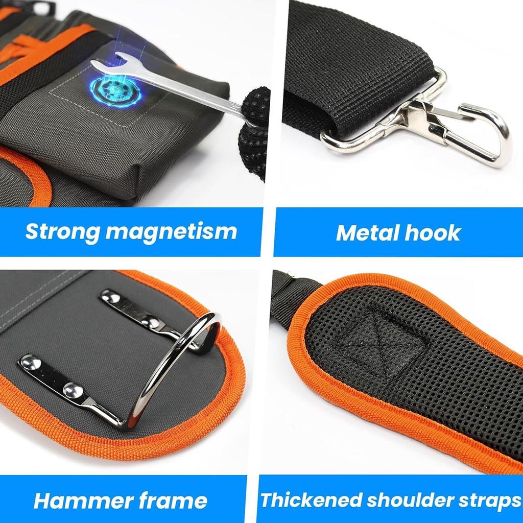 Electrician Tool Belt 2 Magnetic Pouches With Suspenders 18-Pocket Heavy Duty Utility Belt For Electric Wiring Framing