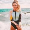 2023 Color Block Zipper Crew Neck Long Sleeve High Waist One-Piece Wetsuit