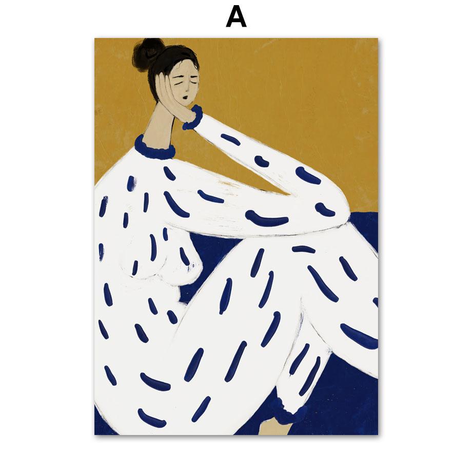 Abstract Striped Girl Line Body Vase Wall Art Canvas Painting  Posters And Prints Hotel Bar Wall Pictures For Living Room Decor