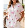 Women's Shirt Short Sleeve Shirt Button Down Blouse Flamingo Printed Daily Casual Collar Regular Tops Daily Summer Spring