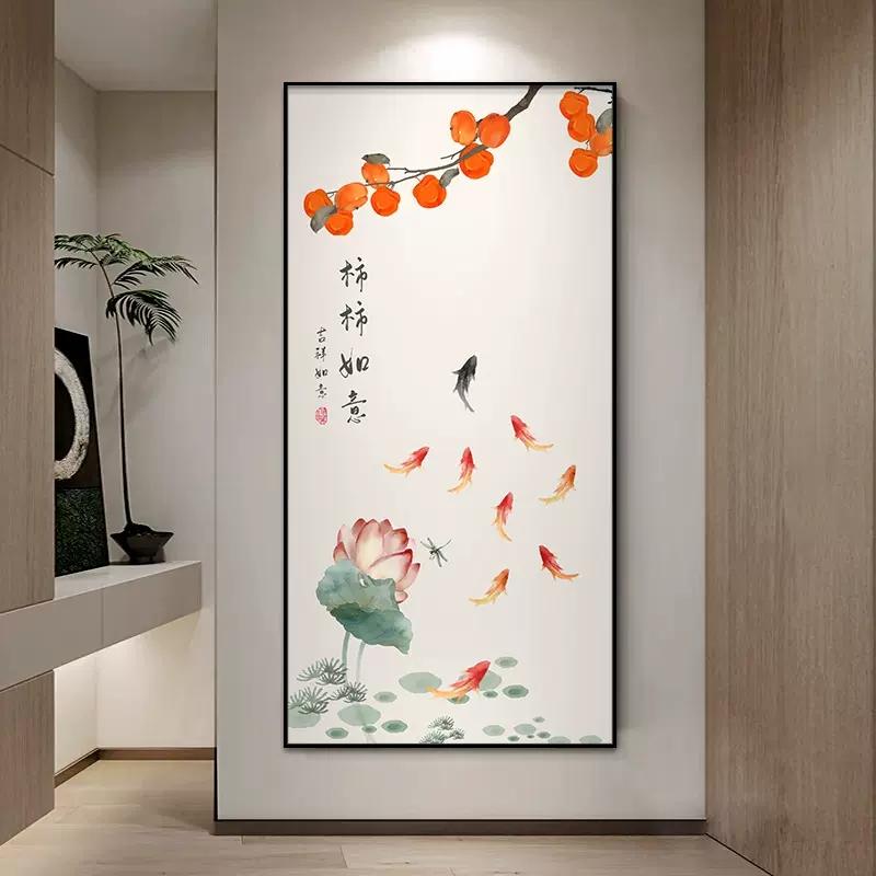 

Хурма в китайском стиле, подразумевающая удачу, плакаты с изображением карпа, пасторальная картина на холсте, настенные принты, картина, домашний декор для комнаты 20x40cm No Framed