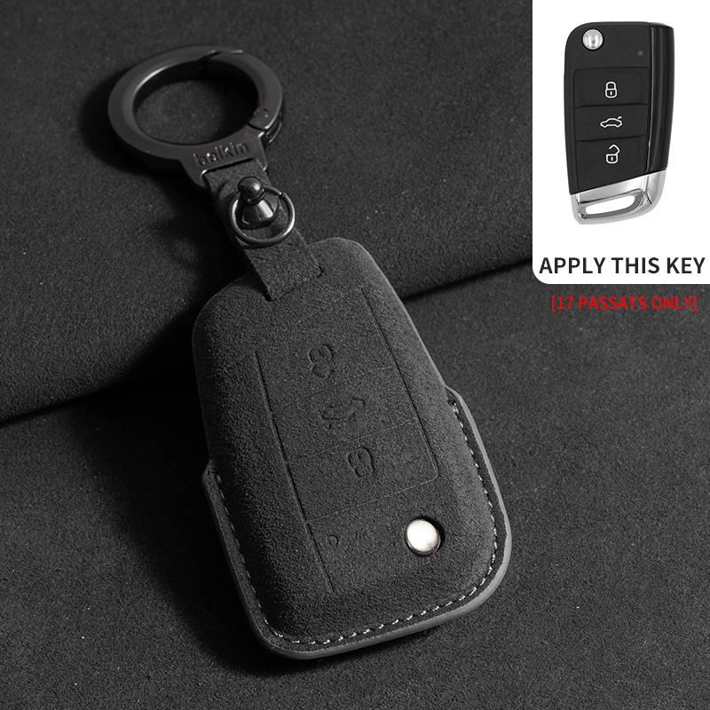 Suede Car Flip Key Case Cover for VW Volkswagen Key Sleeves Langyi Sagitar Jetta Weiling Bora Tiguan Protector Key Fob Keychain