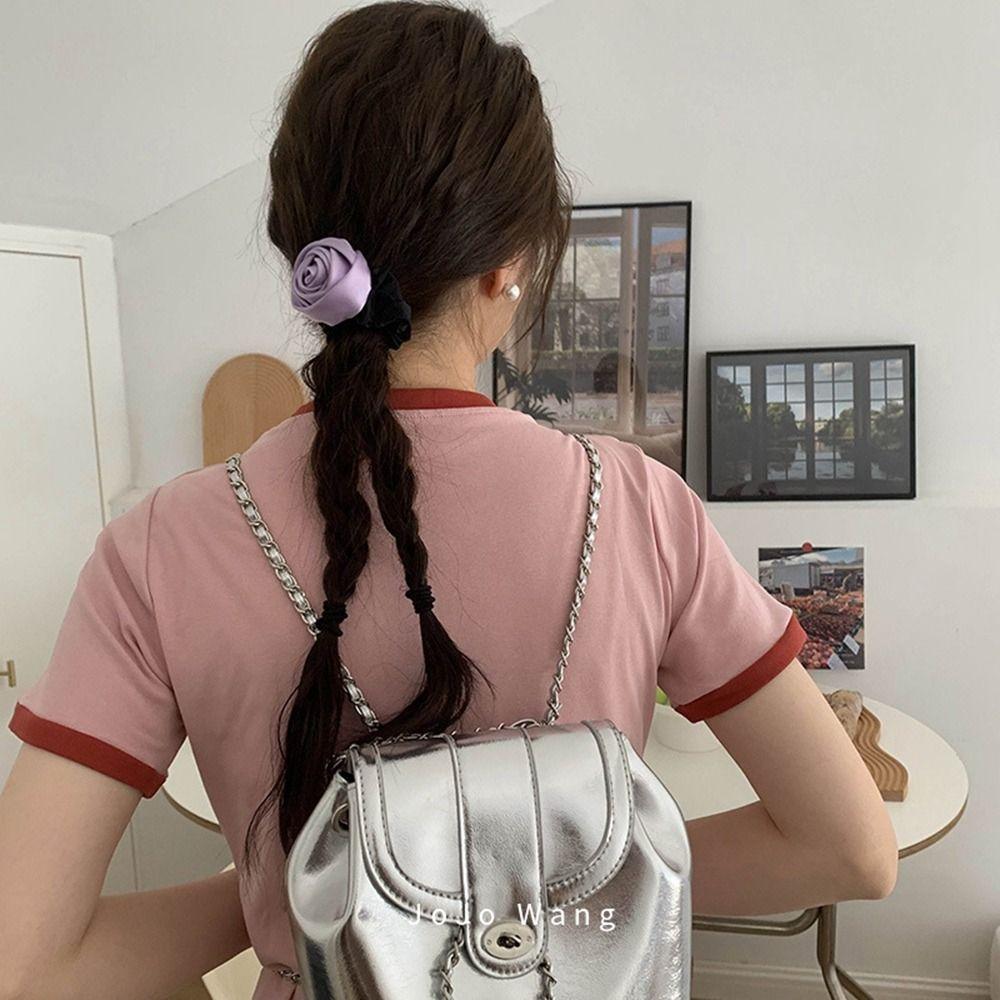 Hair Tie Rose Hair Rope Korean Style Elastic Hair Band Creative Silk Satin Hair Rope Girl