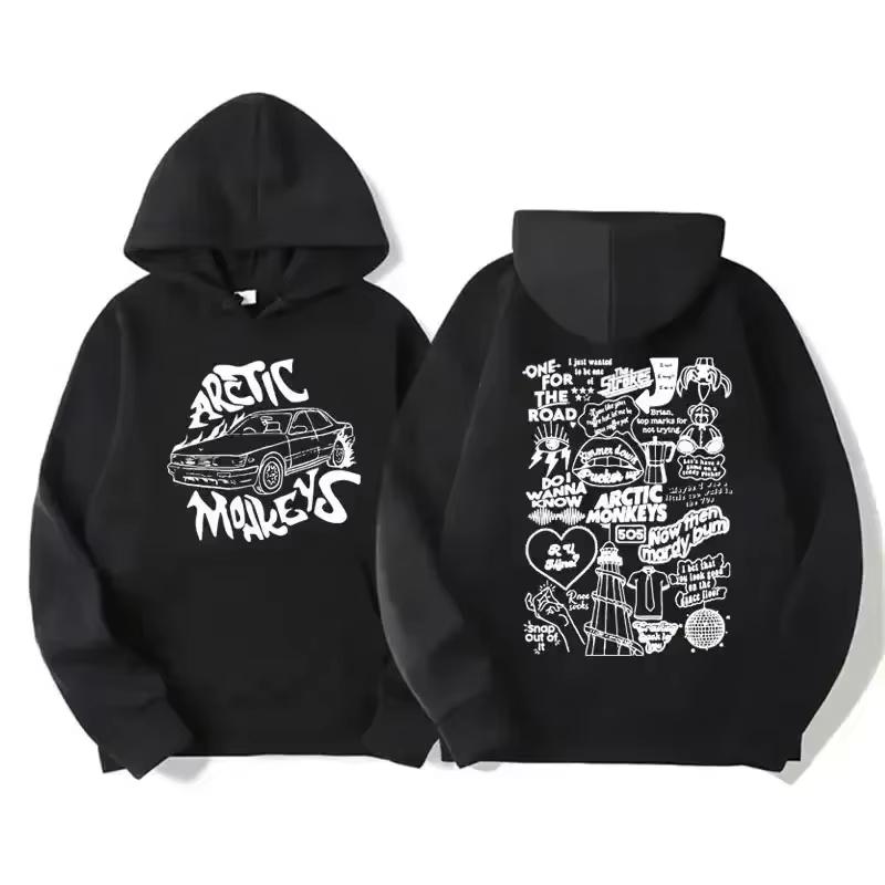 Men's Retro Rock Arctic Monkeys Hoodie - Music Album Pattern Print, Hip Hop Style Oversized Vintage Hooded Sweatshirt WY005