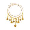 2Pcs/pack Bohemian Coin Pendant Tassels Necklace with Ethnic Beaded Accent Lightweight Neck Chain for Women Jewelry