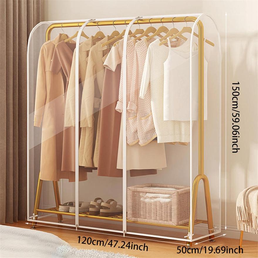 Transparent Garment Bag Organizer Closet Clothes Hanger Dustproof Protector Floor-standing Double-pole Suit Shoulder Rack Cover